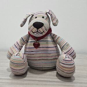 Muji Striped Puppy Dog Plush Stuffed Animal Red Bow Small Bean bag Smiling
